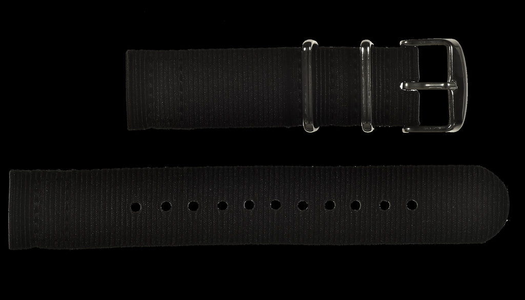 2 Piece 18mm Black NATO Military Watch Strap in Ballistic Nylon with Stainless Steel Fasteners