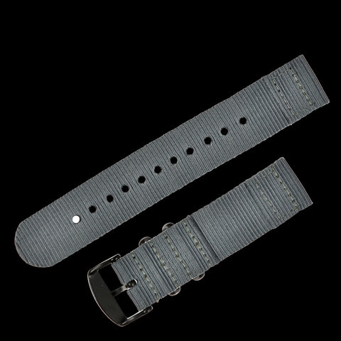 2 Piece 18mm Grey NATO Military Watch Strap in Ballistic Nylon with Black PVD Steel Fasteners
